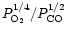 $P_{{\rm O}_2}^{1/4}/P_{{\rm CO}}^{1/2}$